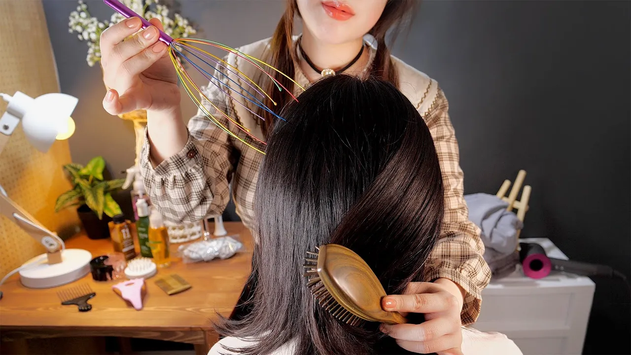 PPOMO真实的梳头发和头皮按摩 真实的头部按摩助眠