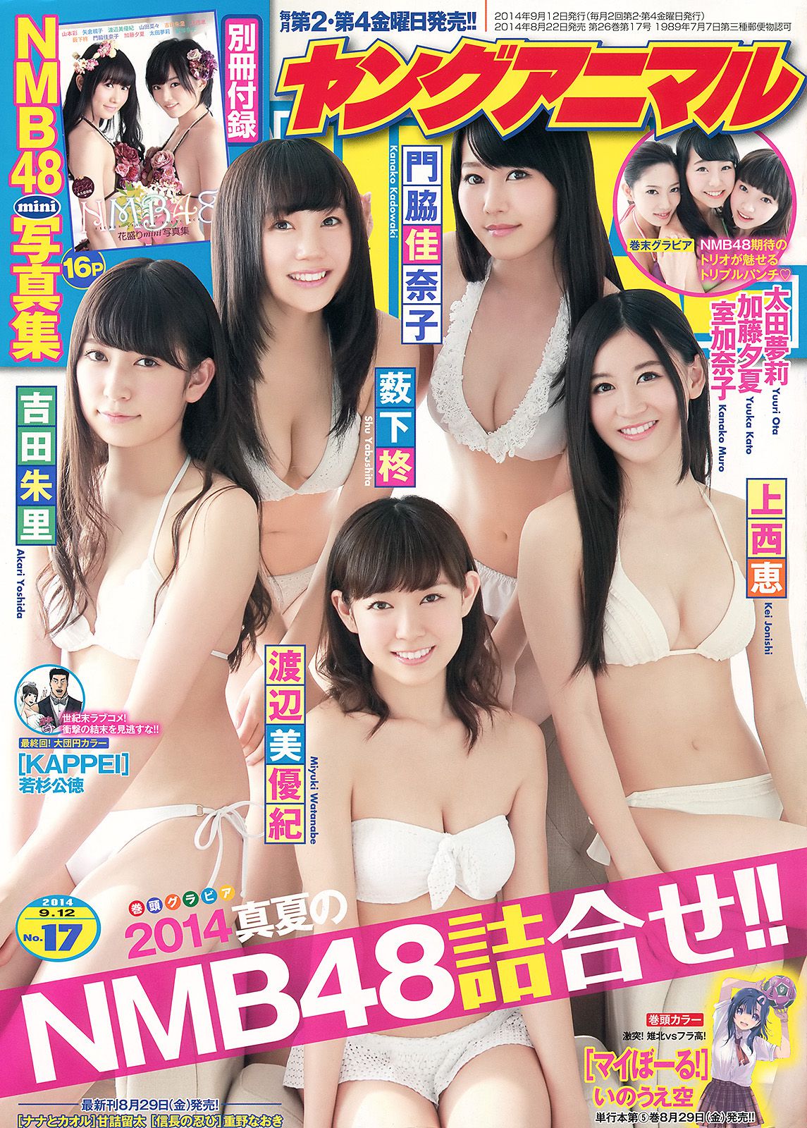 NMB48 吉田朱里 上西恵 渡辺美優紀 矢倉楓子 山本彩 室加奈子 [Young Animal] 2014年No.17 写真杂志_第1张