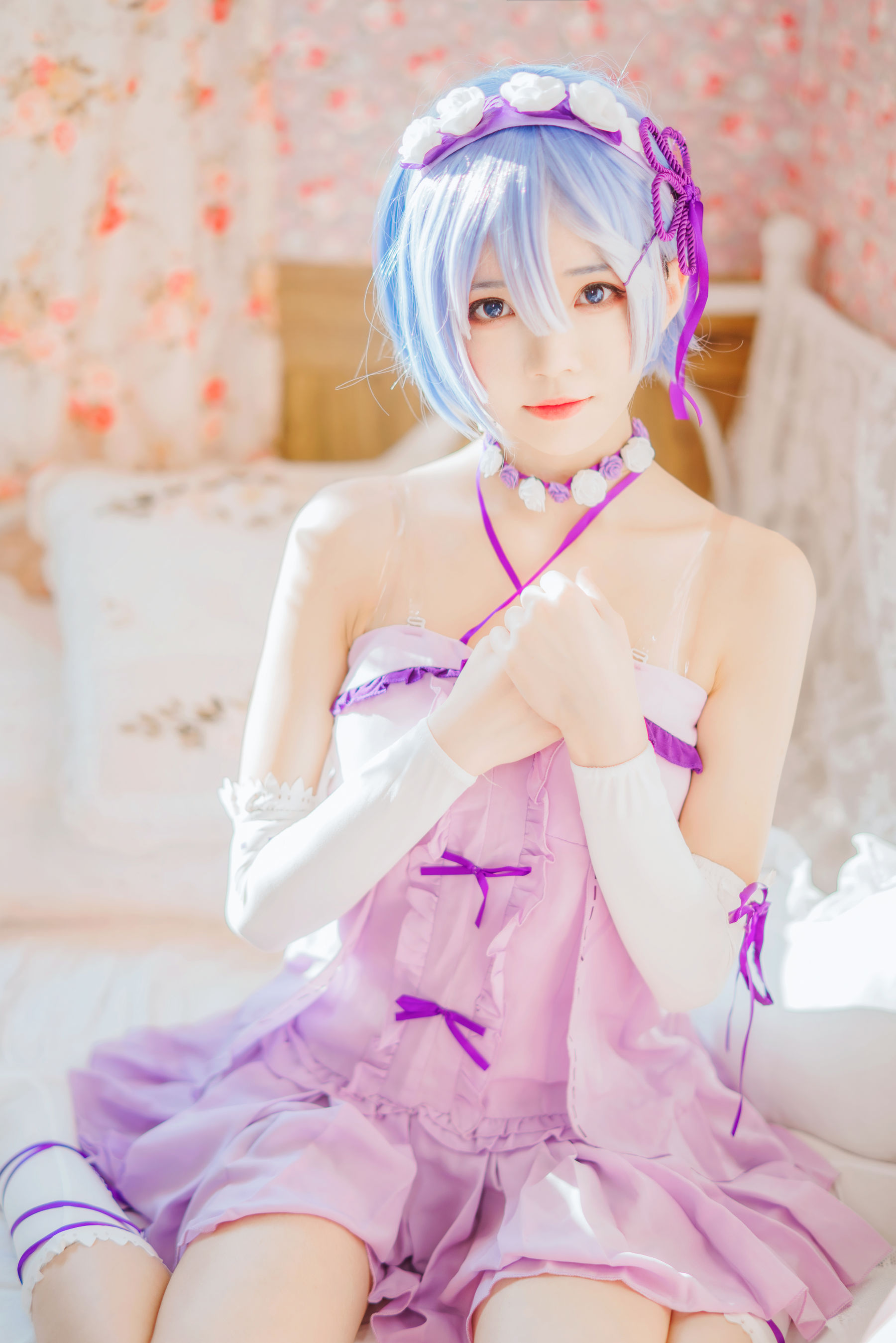 [Cosplay写真] 动漫博主蠢沫沫 – 蕾姆小睡裙 [40P]